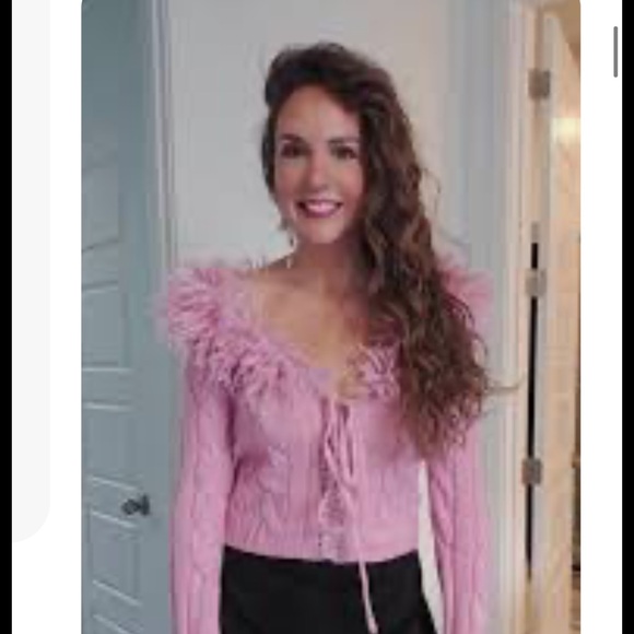 Women's Pink Feathered Sweater - Picture 3 of 7